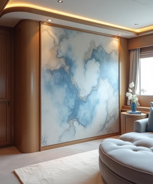 Pannello decorativo in ceramica installato all'interno di uno yacht di lusso.